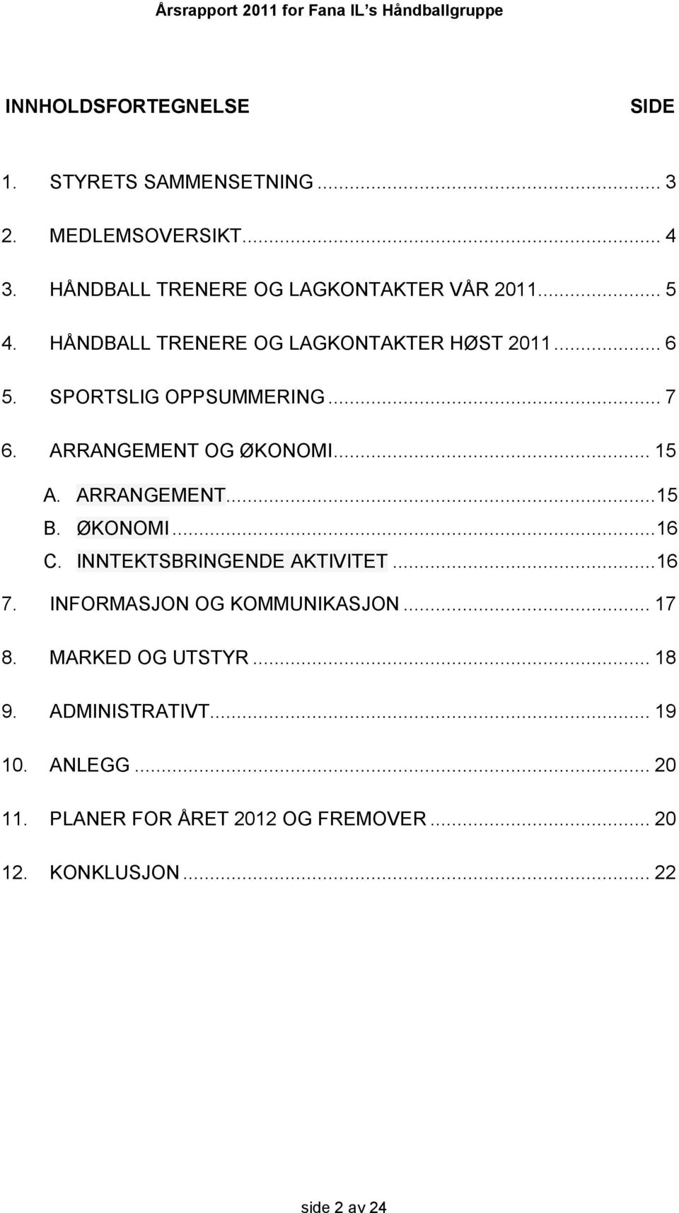 ARRANGEMENT... 15 B. ØKONOMI... 16 C. INNTEKTSBRINGENDE AKTIVITET... 16 7. INFORMASJON OG KOMMUNIKASJON... 17 8.