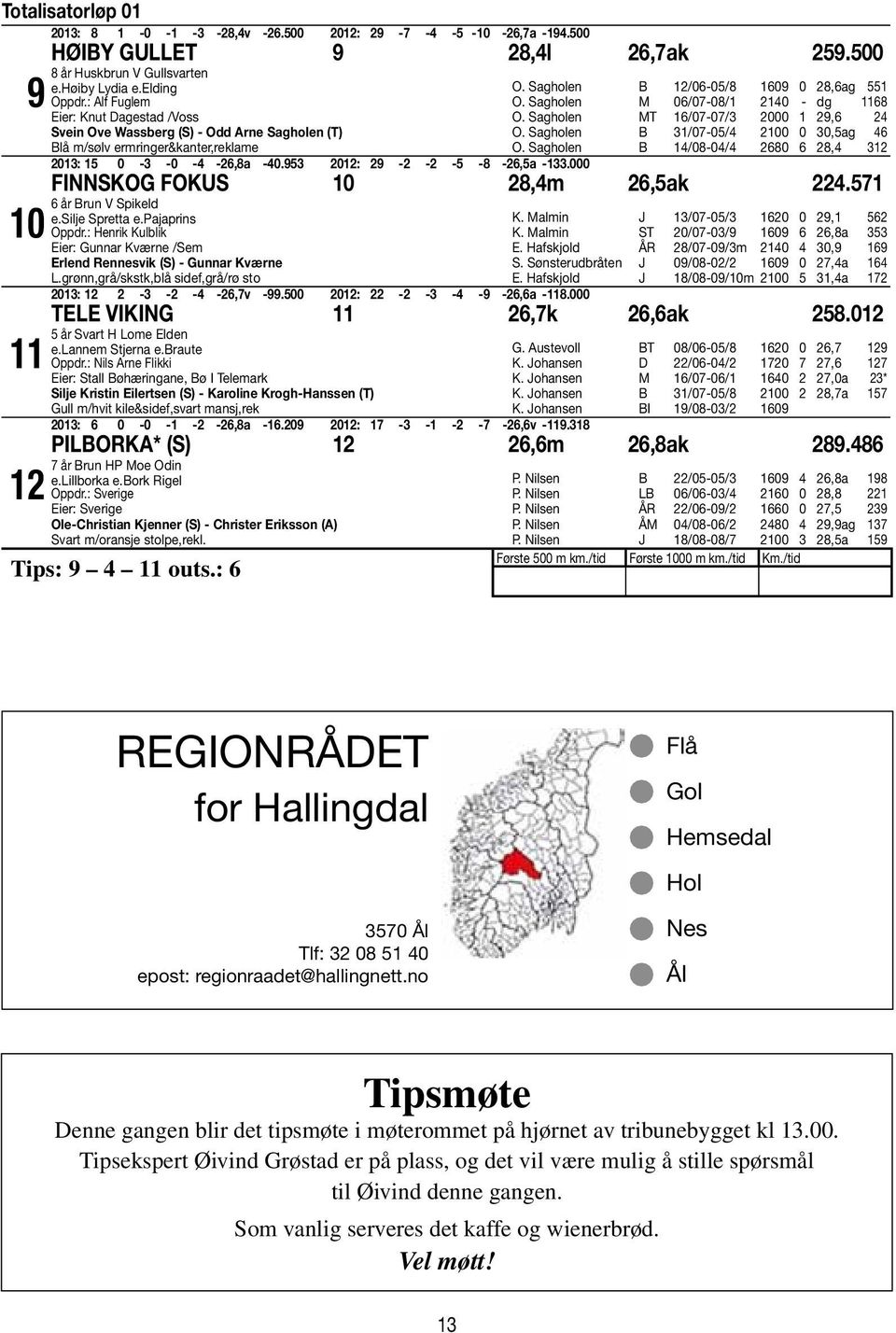 Sagholen M 06/07-08/1 2140 - dg 1168 O. Sagholen MT 16/07-07/3 2000 1 29,6 24 O. Sagholen B 31/07-05/4 2100 0 30,5ag 46 O. Sagholen B 14/08-04/4 2680 6 28,4 312 2013: 15 0-3 -0-4 -26,8a -40.