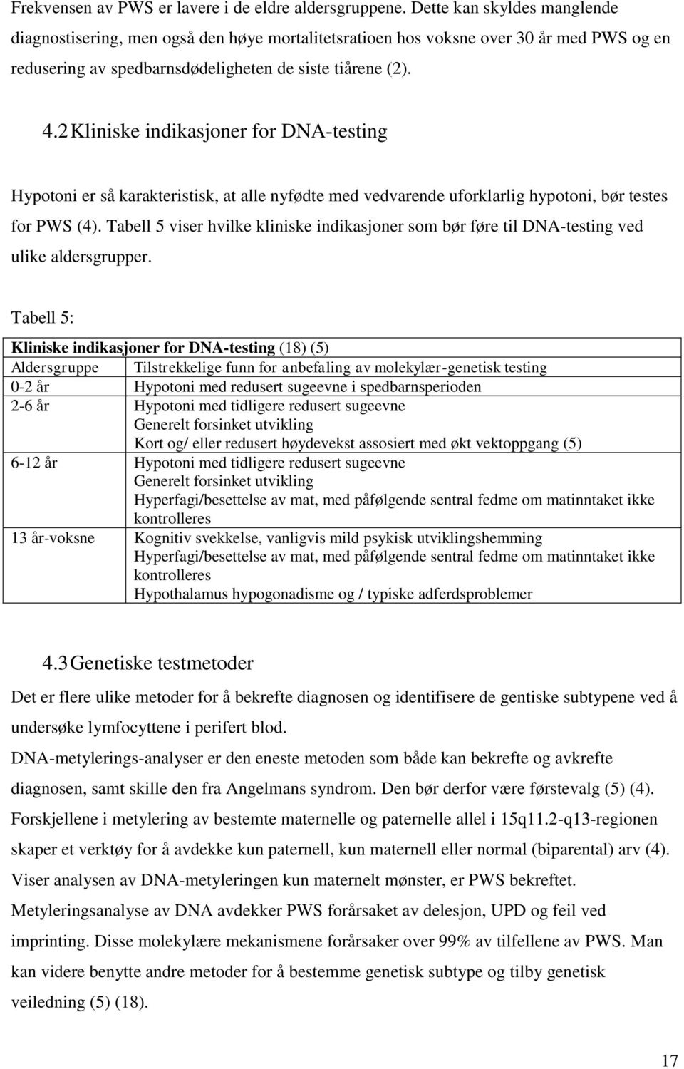 2 Kliniske indikasjoner for DNA-testing Hypotoni er så karakteristisk, at alle nyfødte med vedvarende uforklarlig hypotoni, bør testes for PWS (4).