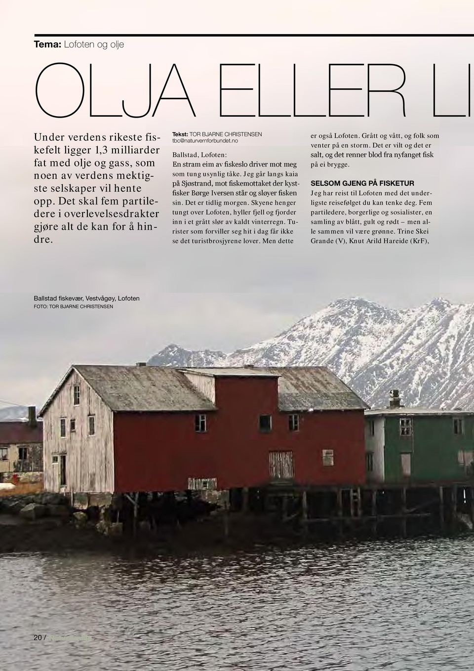 no Ballstad, Lofoten: En stram eim av fiskeslo driver mot meg som tung usynlig tåke. Jeg går langs kaia på Sjøstrand, mot fiskemottaket der kystfisker Børge Iversen står og sløyer fisken sin.