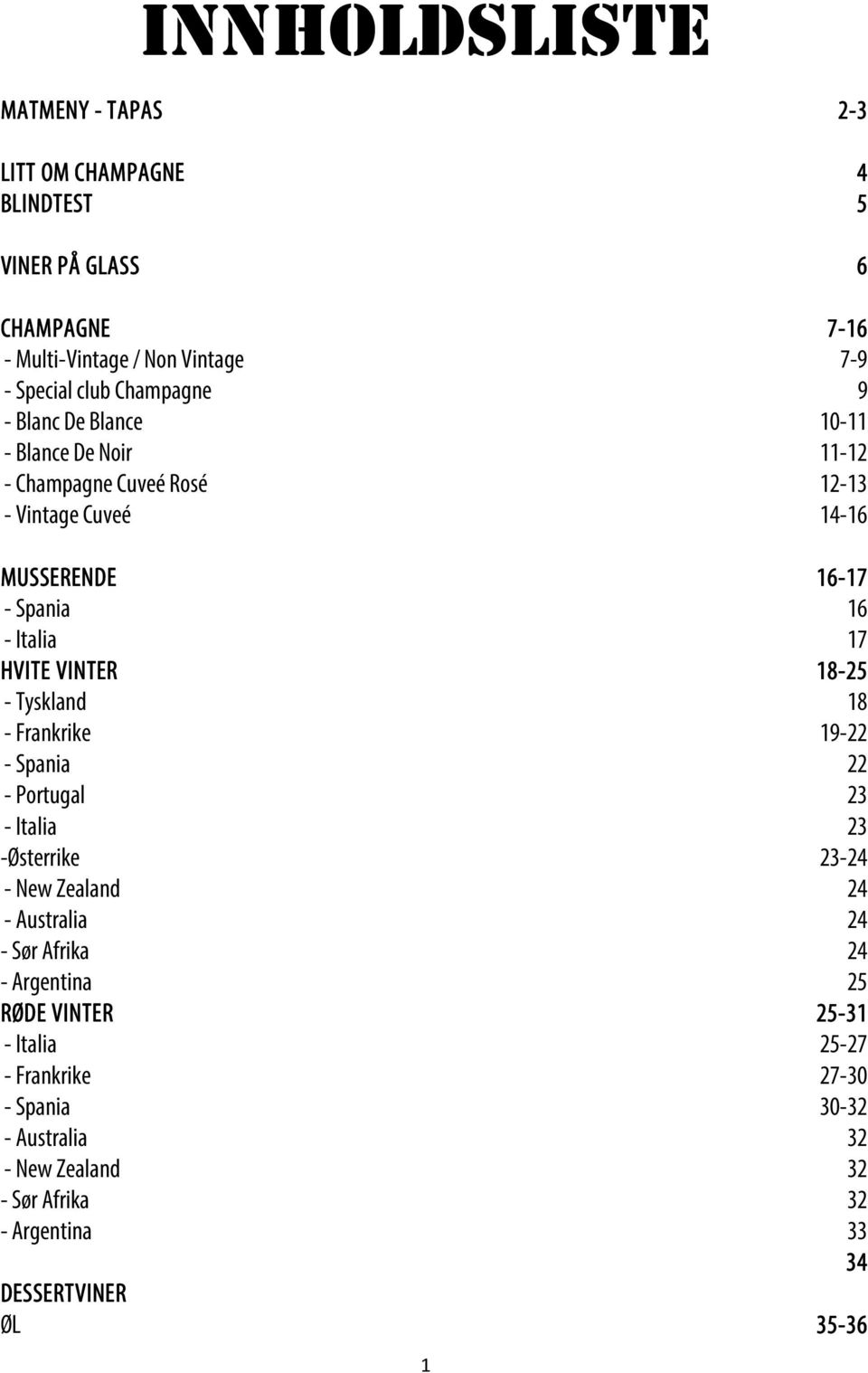 HVITE VINTER 18-25 - Tyskland 18 - Frankrike 19-22 - Spania 22 - Portugal 23 - Italia 23 -Østerrike 23-24 - New Zealand 24 - Australia 24 - Sør Afrika 24 -