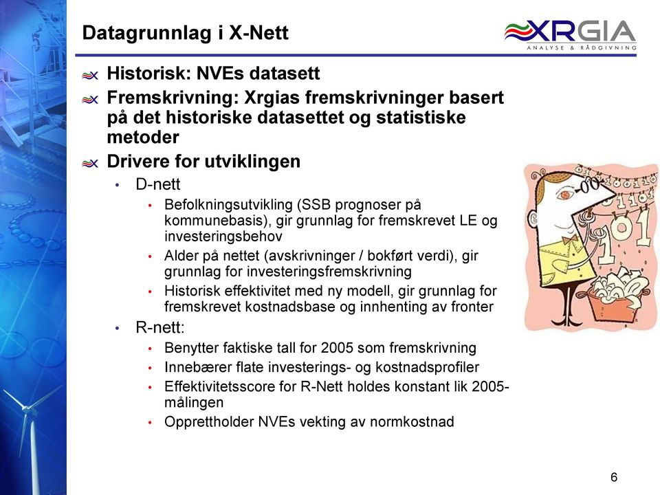 investeringsfremskrivning Historisk effektivitet med ny modell, gir grunnlag for fremskrevet kostnadsbase og innhenting av fronter R-nett: Benytter faktiske tall for 2005 som