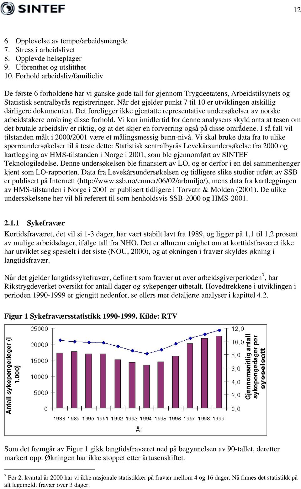 Når det gjelder punkt 7 til 10 er utviklingen atskillig dårligere dokumentert. Det foreligger ikke gjentatte representative undersøkelser av norske arbeidstakere omkring disse forhold.