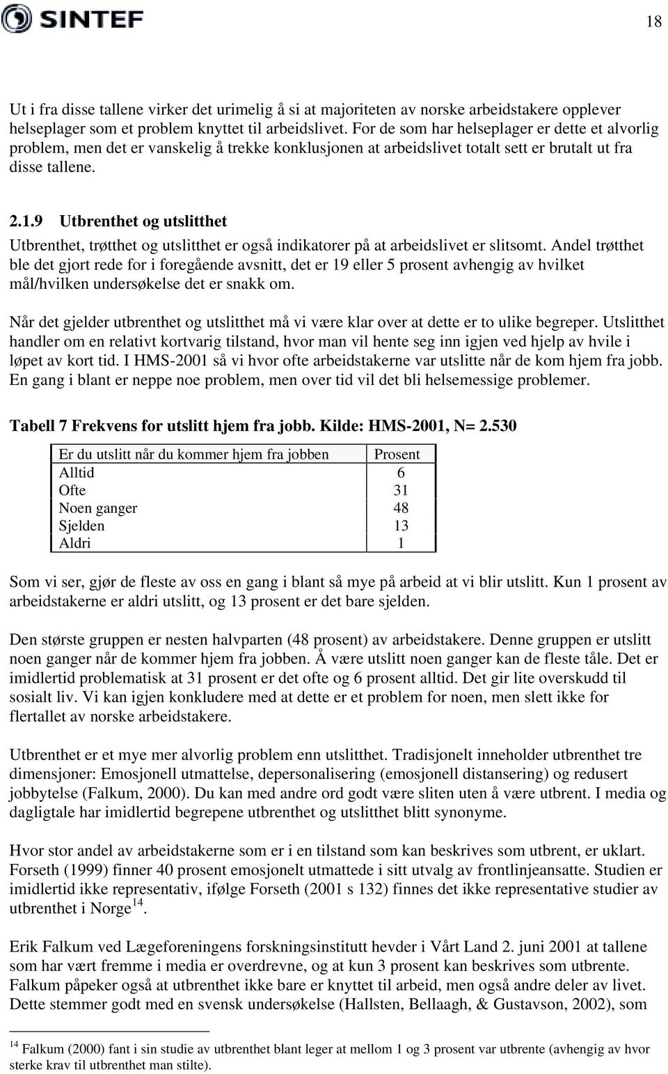 9 Utbrenthet og utslitthet Utbrenthet, trøtthet og utslitthet er også indikatorer på at arbeidslivet er slitsomt.