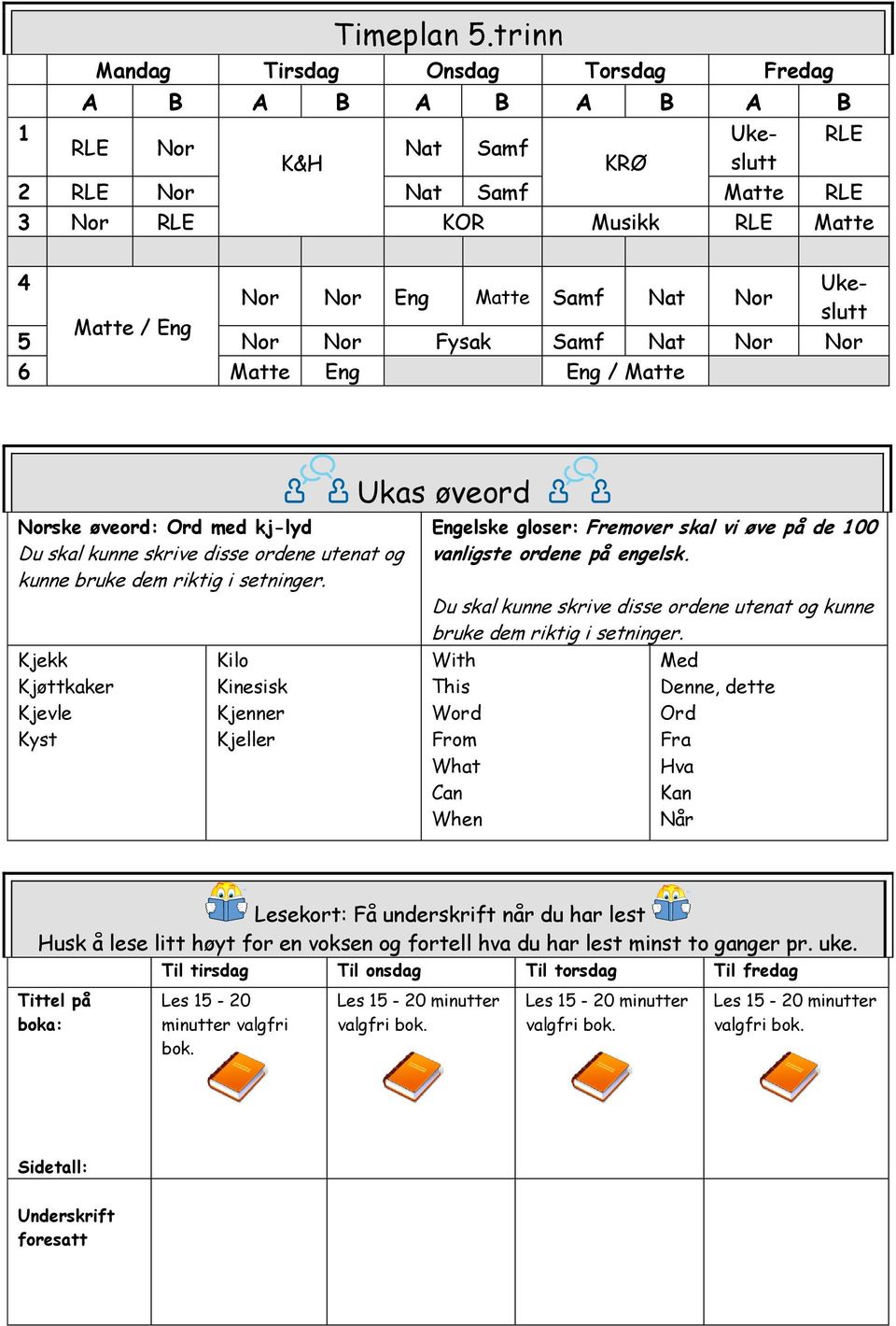Nat Nor Matte / Eng 5 Nor Nor Fysak Samf Nat Nor Nor 6 Matte Eng Eng / Matte Norske øveord: Ord med kj-lyd Du skal kunne skrive disse ordene utenat og kunne bruke dem riktig i setninger.