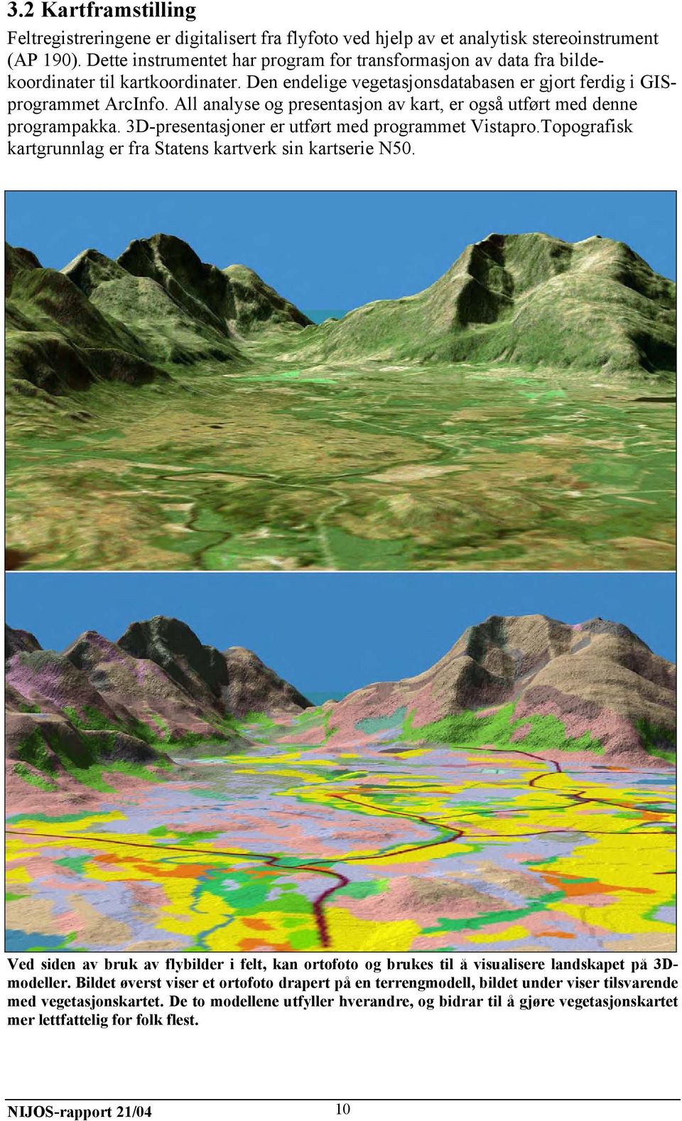 All analyse og presentasjon av kart, er også utført med denne programpakka. 3D-presentasjoner er utført med programmet Vistapro.Topografisk kartgrunnlag er fra Statens kartverk sin kartserie N50.