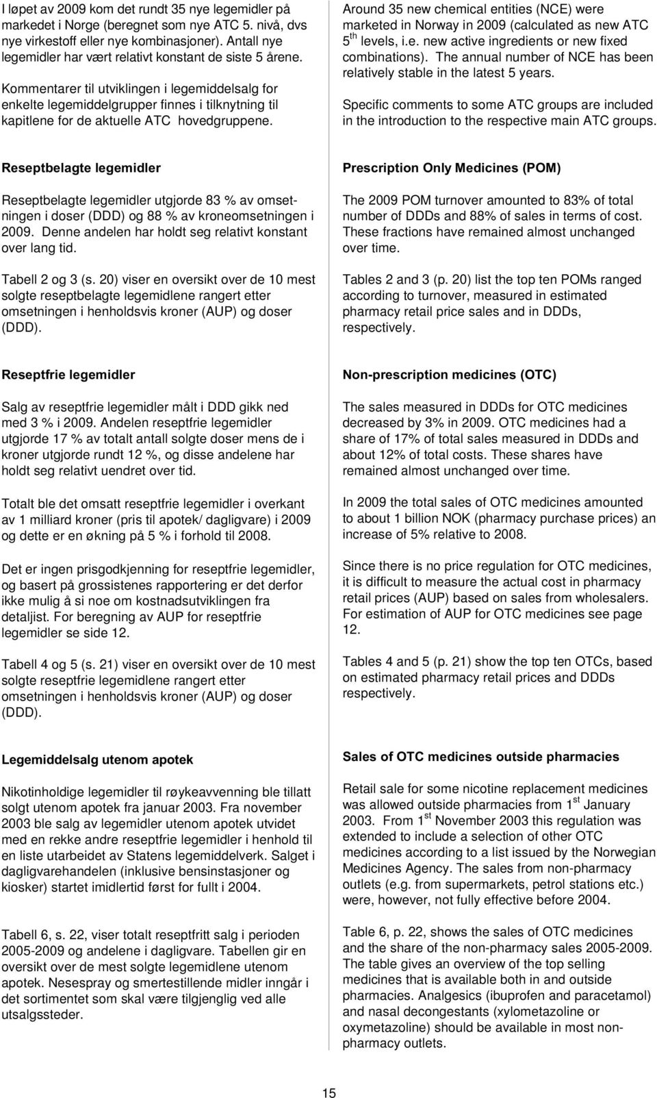 Kommentarer til utviklingen i legemiddelsalg for enkelte legemiddelgrupper finnes i tilknytning til kapitlene for de aktuelle ATC hovedgruppene.