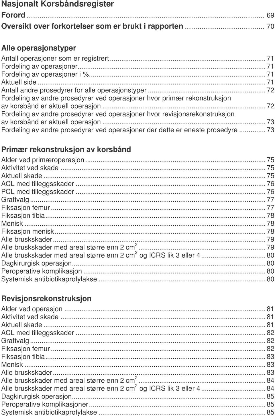 .. 7 Fordeling av andre prosedyrer ved operasjoner hvor primær rekonstruksjon av korsbånd er aktuell operasjon.