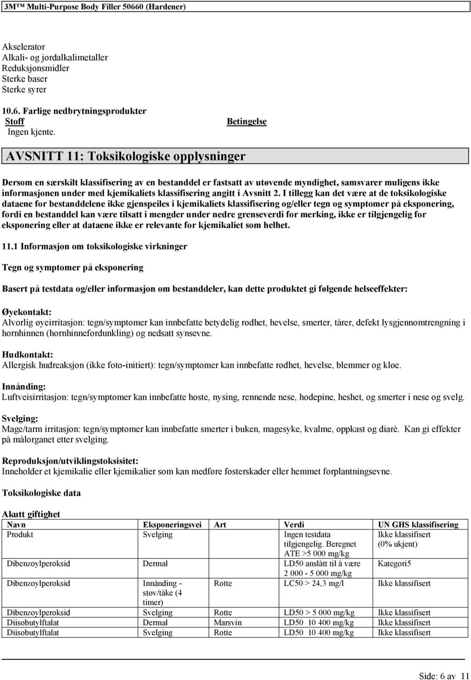 2. I tillegg kan det være at de toksikologiske dataene for bestanddelene ikke gjenspeiles i kjemikaliets og/eller tegn og symptomer på eksponering, fordi en bestanddel kan være tilsatt i mengder