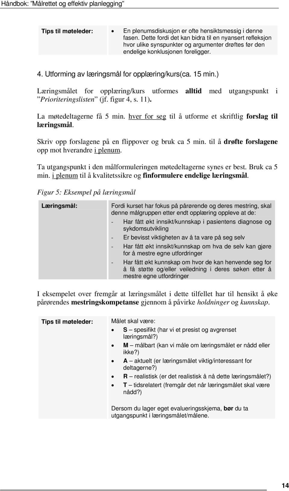 ) Læringsmålet for opplæring/kurs utformes alltid med Prioriteringslisten (jf. figur 4, s. 11). utgangspunkt i La møtedeltagerne få 5 min.