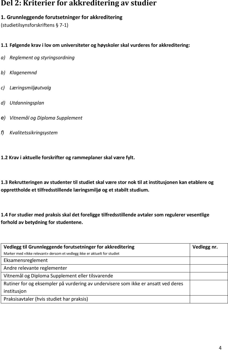 Supplement f) Kvalitetssikringsystem 1.