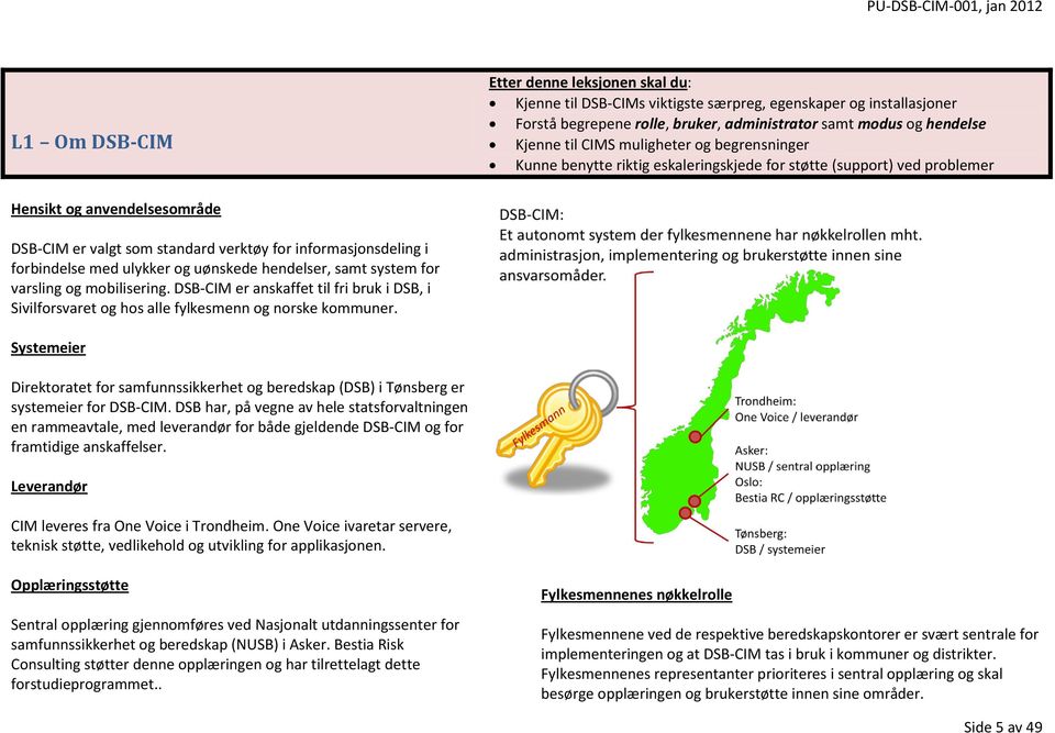 forbindelse med ulykker og uønskede hendelser, samt system for varsling og mobilisering. DSB-CIM er anskaffet til fri bruk i DSB, i Sivilforsvaret og hos alle fylkesmenn og norske kommuner.