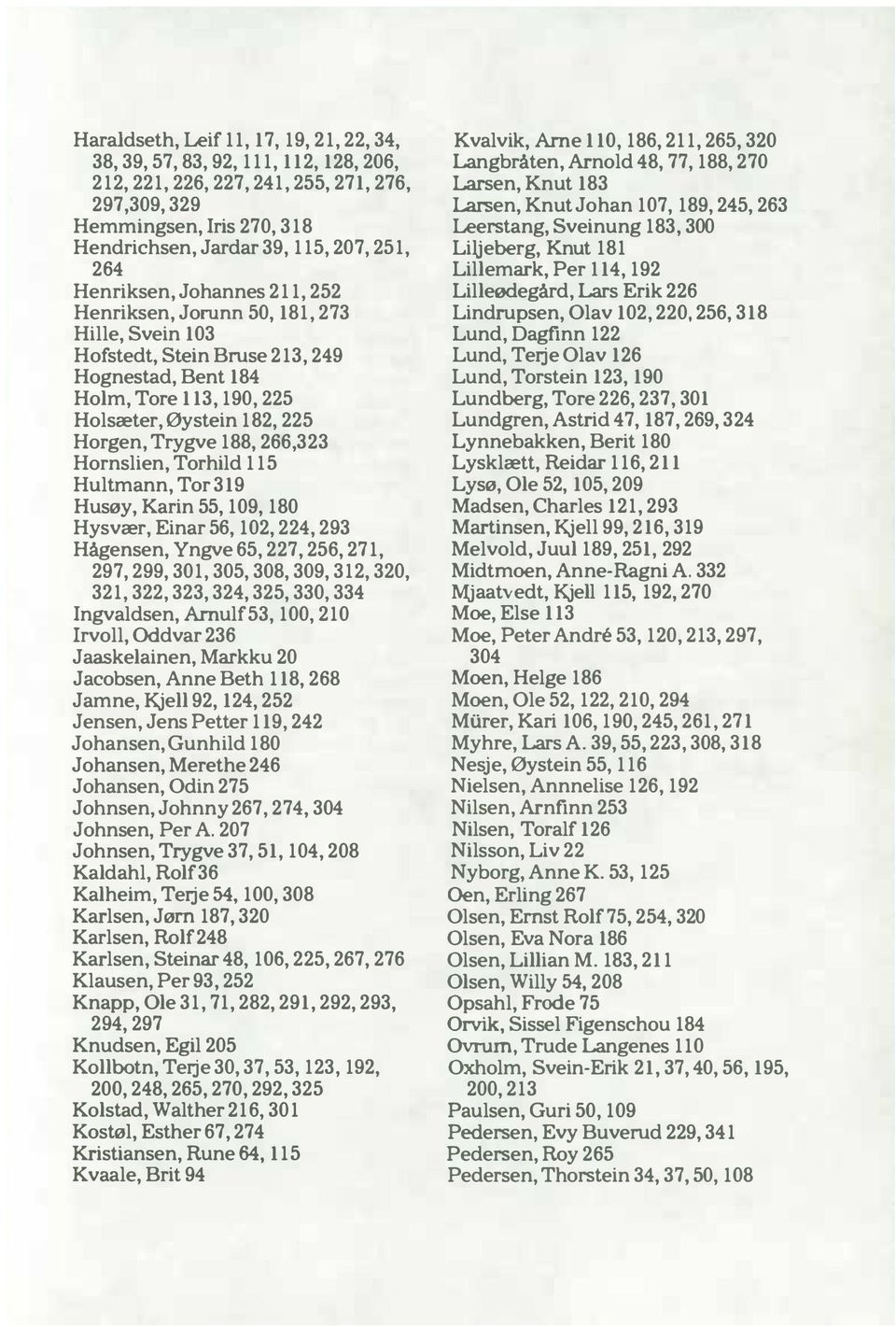 Torhild 115 Hultmann, Tor 319 Husøy, Karin 55,109,180 Hysvær, Einar 56, 102,224,293 Hågensen, Yngve 65, 227, 256, 271, 297,299,301,305,308,309,312,320, 321,322,323,324,325,330,334