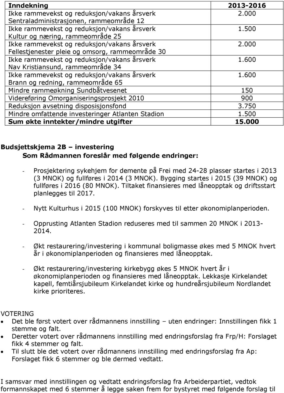 600 Nav Kristiansund, rammeområde 34 Ikke rammevekst og reduksjon/vakans årsverk 1.