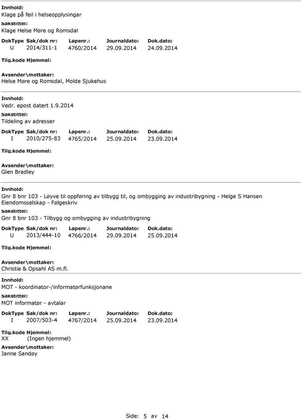 Helge S Hansen Eiendomsselskap - Følgeskriv Gnr 8 bnr 103 - Tilbygg og ombygging av industribygning 2013/444-10 4766/2014 Christie & Opsahl AS m.fl.
