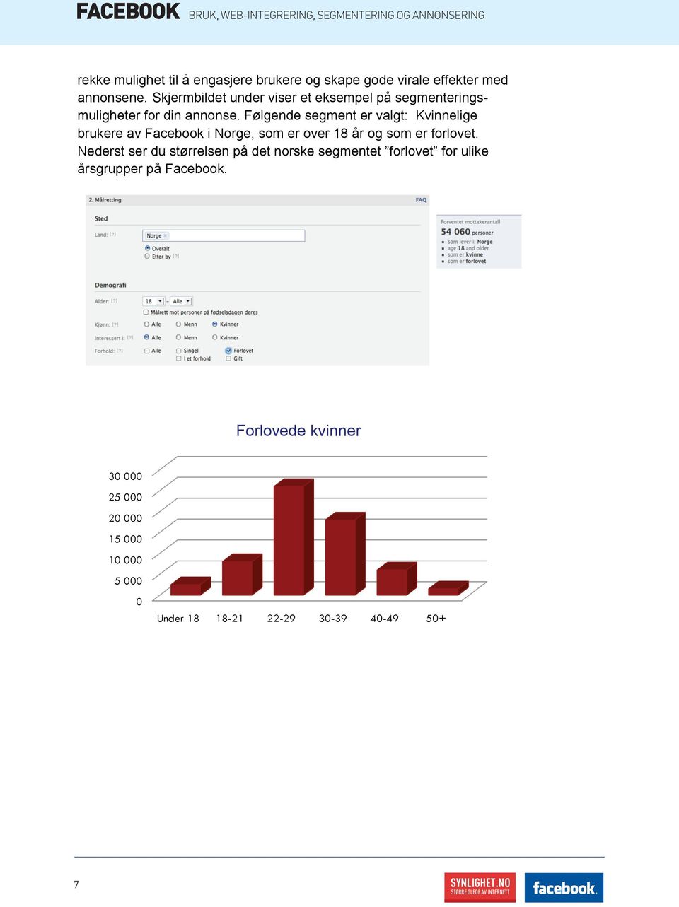 Følgende segment er valgt: Kvinnelige brukere av Facebook i Norge, som er over 18 år og som er forlovet.