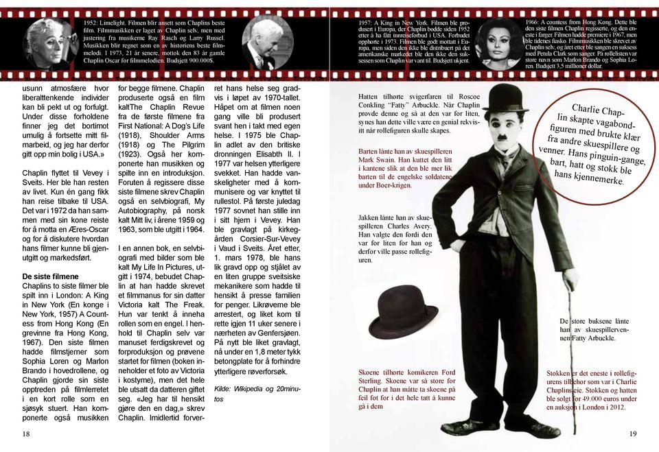 Filmen ble produsert i Europa, der Chaplin bodde siden 1952 etter å ha fått innreiseforbud i USA. Forbudet opphørte i 1973.