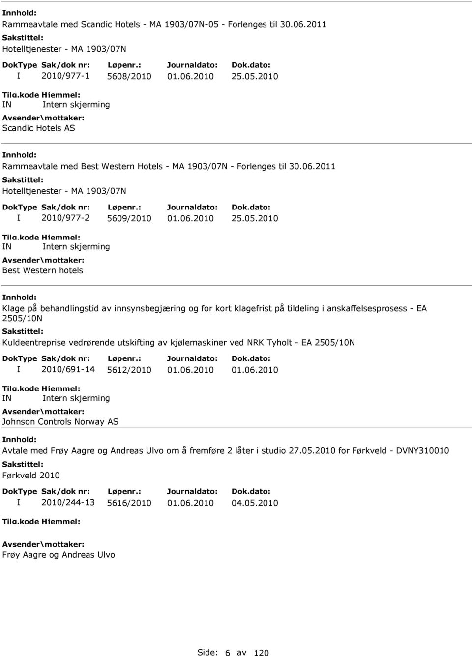 2010 Klage på behandlingstid av innsynsbegjæring og for kort klagefrist på tildeling i anskaffelsesprosess - EA 2505/10N Kuldeentreprise vedrørende utskifting av kjølemaskiner ved NRK Tyholt - EA