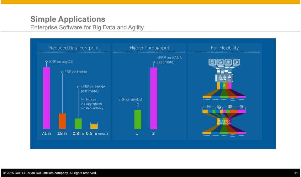 Customers Products Profit Centers Suppliers ON-THE-FLY AGGREGATION 7.1 TB 1.8 TB 0.