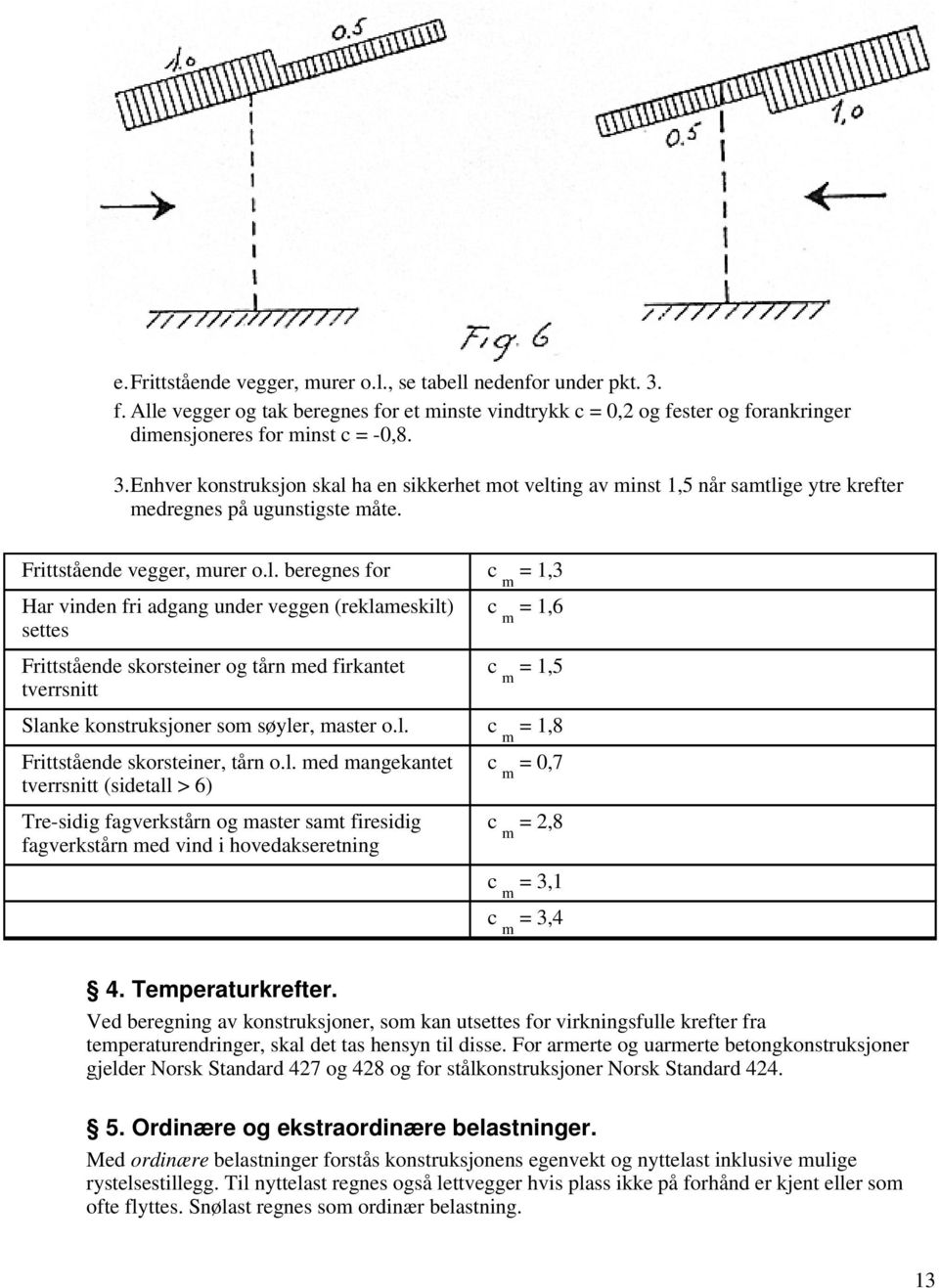 beregnes for c m = 1,3 Har vinden fri adgang under veggen (reklameskilt) settes Frittstående skorsteiner og tårn med firkantet tverrsnitt c m = 1,6 c m = 1,5 Slanke konstruksjoner som søyler, master