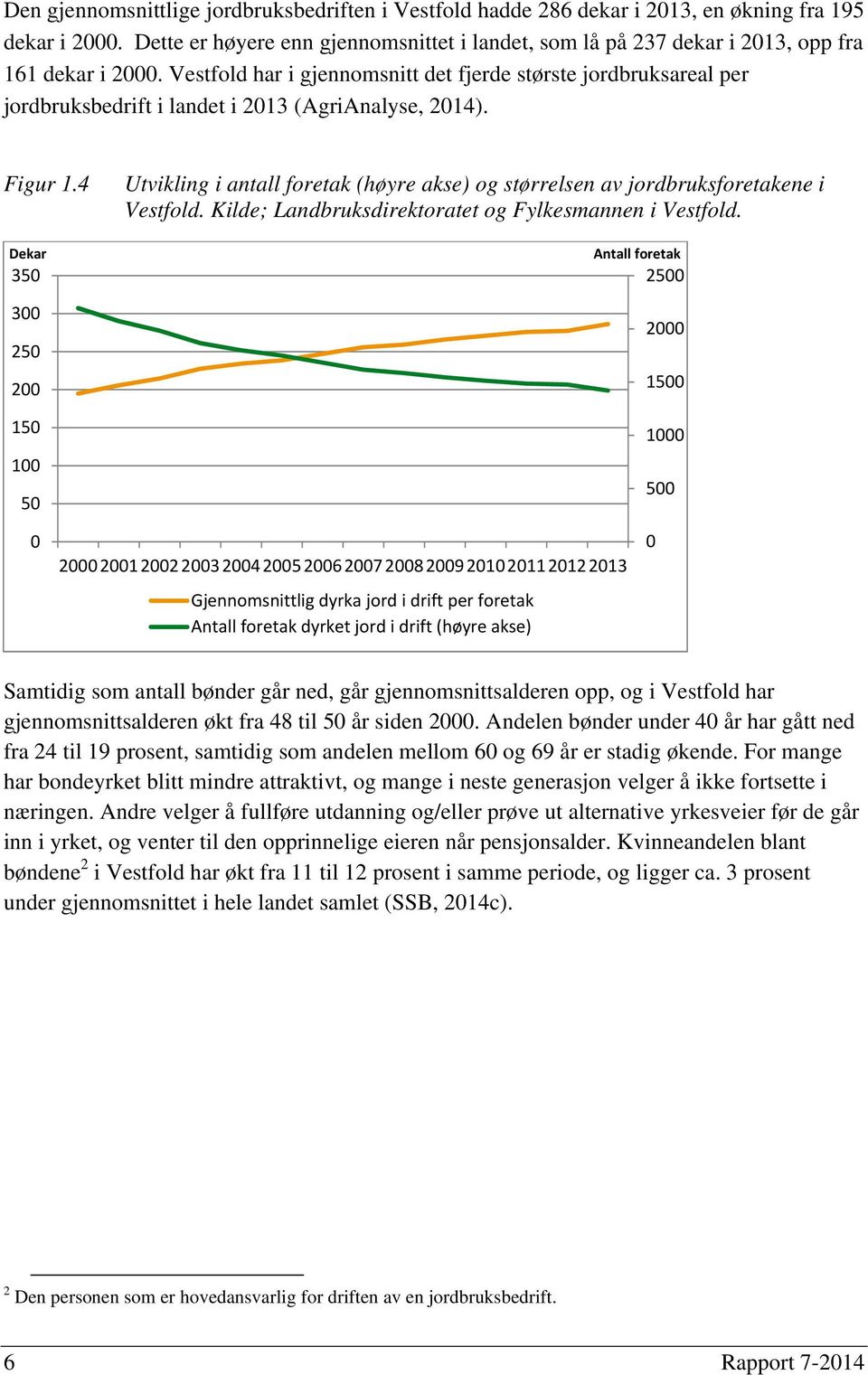 Vestfold har i gjennomsnitt det fjerde største jordbruksareal per jordbruksbedrift i landet i 2013 (AgriAnalyse, 2014). Figur 1.