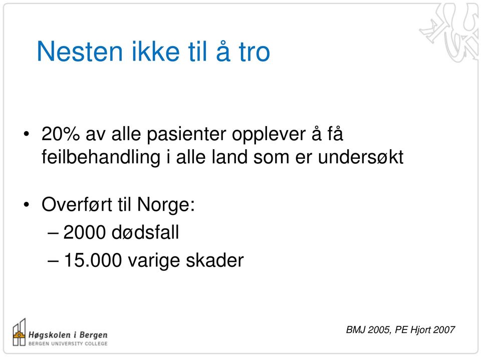 er undersøkt Overført til Norge: 2000