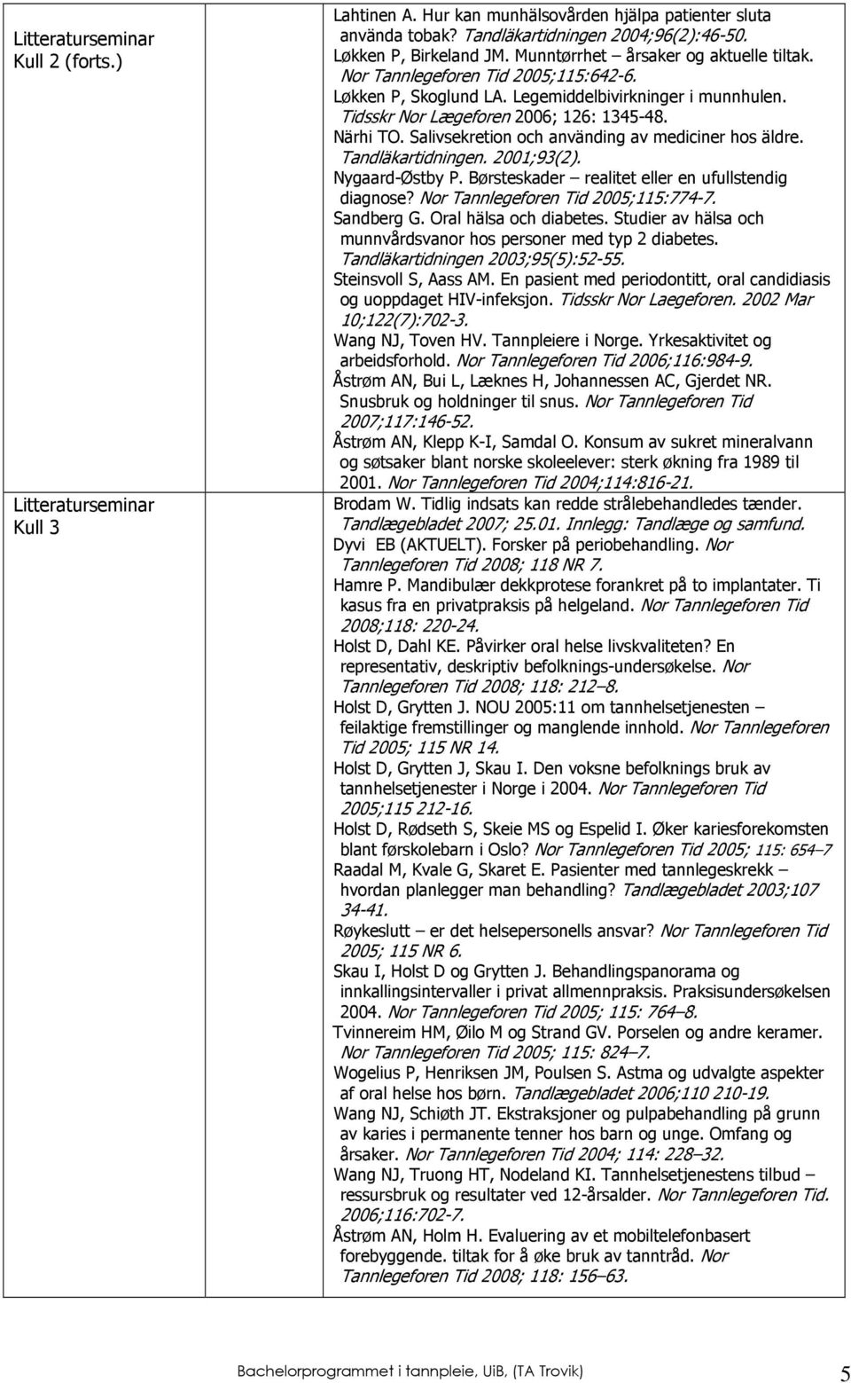 Salivsekretion och använding av mediciner hos äldre. Tandläkartidningen. 2001;93(2). Nygaard-Østby P. Børsteskader realitet eller en ufullstendig diagnose? Nor Tannlegeforen Tid 2005;115:774-7.