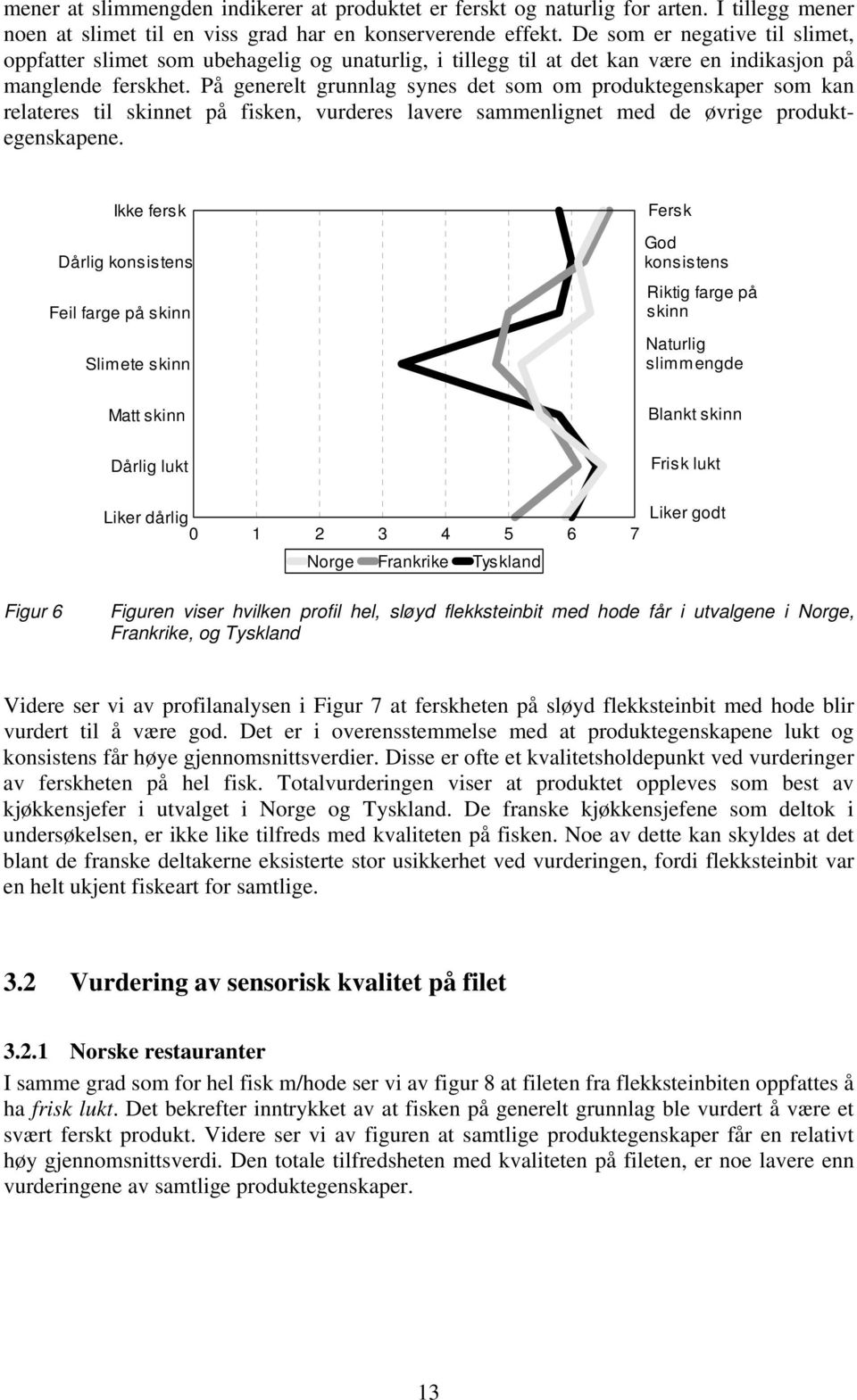 På generelt grunnlag synes det som om produktegenskaper som kan relateres til skinnet på fisken, vurderes lavere sammenlignet med de øvrige produktegenskapene.