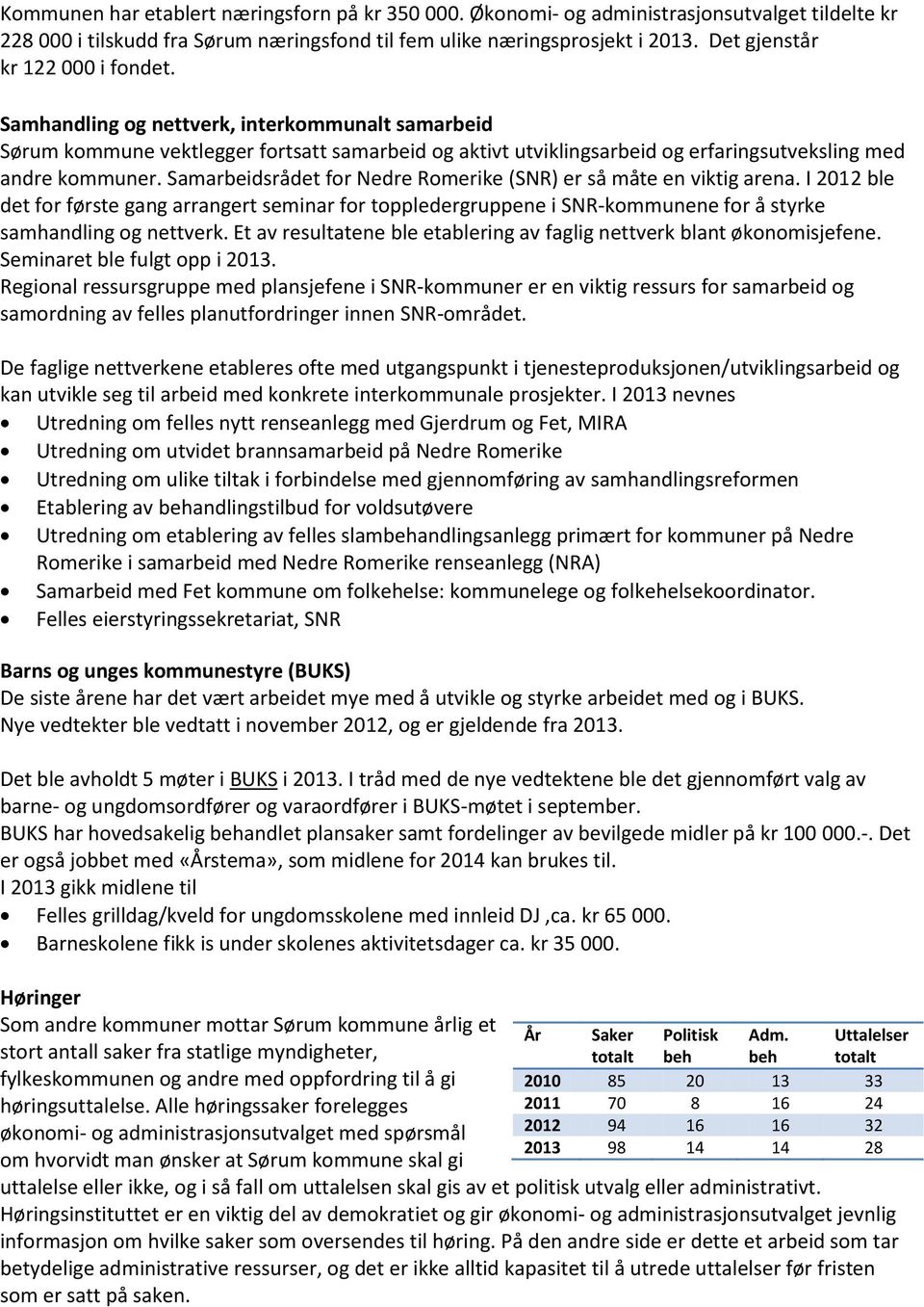 Samarbeidsrådet for Nedre Romerike (SNR) er så måte en viktig arena. I 2012 ble det for første gang arrangert seminar for toppledergruppene i SNR-kommunene for å styrke samhandling og nettverk.