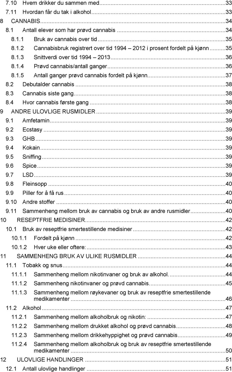 ..38 8.4 Hvor cannabis første gang...38 9 ANDRE ULOVLIGE RUSMIDLER...39 9.1 Amfetamin...39 9.2 Ecstasy...39 9.3 GHB...39 9.4 Kokain...39 9.5 Sniffing...39 9.6 Spice...39 9.7 LSD...39 9.8 Fleinsopp.