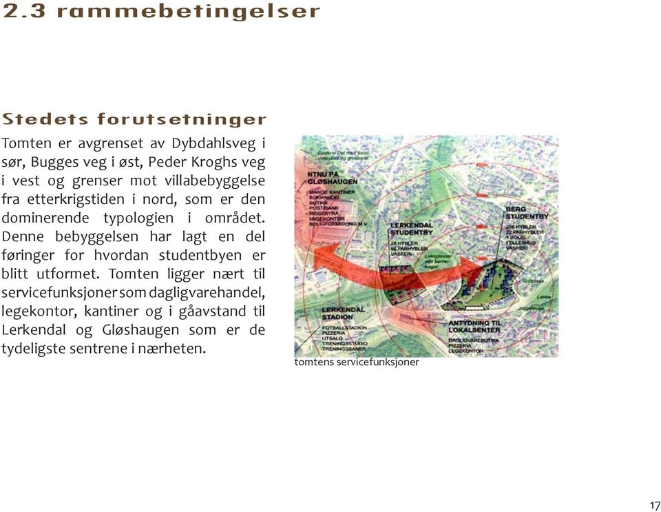 Denne bebyggelsen har lagt en del føringer for hvordan studentbyen er blitt utformet.