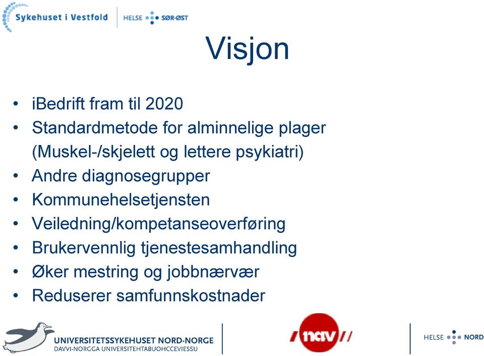 Kommunehelsetjensten Veiledning/kompetanseoverføring Brukervennlig