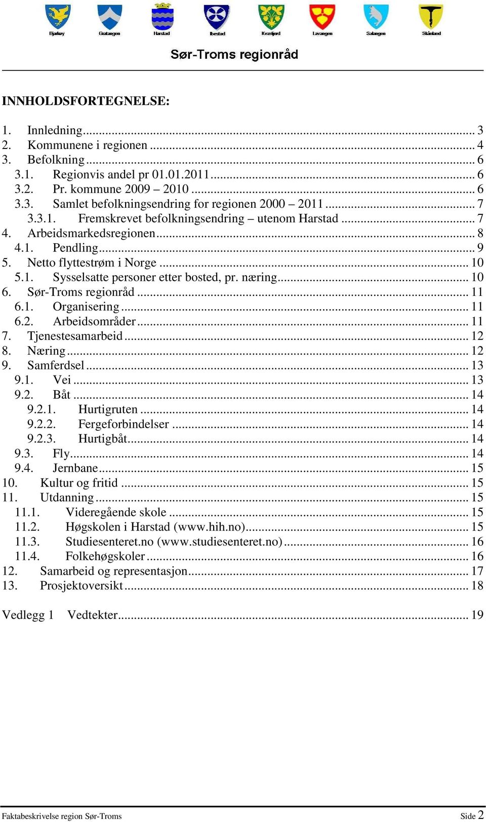 .. 10 6. Sør-Troms regionråd... 11 6.1. Organisering... 11 6.2. Arbeidsområder... 11 7. Tjenestesamarbeid... 12 8. Næring... 12 9. Samferdsel... 13 9.1. Vei... 13 9.2. Båt... 14 9.2.1. Hurtigruten.