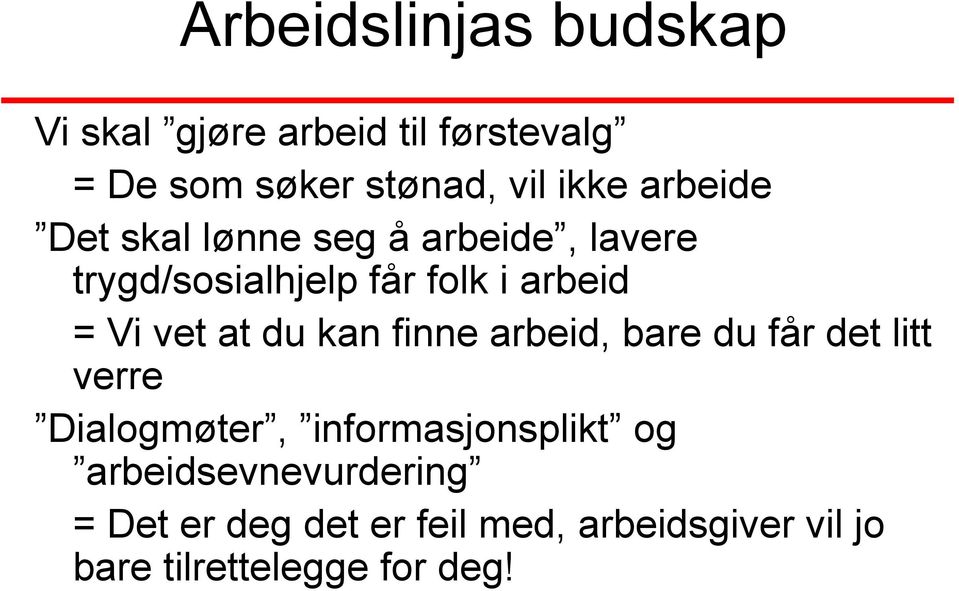 at du kan finne arbeid, bare du får det litt verre Dialogmøter, informasjonsplikt og
