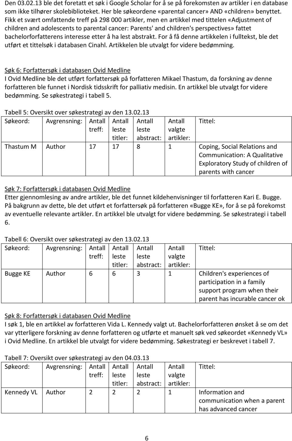 Fikk et svært omfattende treff på 298 000 artikler, men en artikkel med tittelen «Adjustment of children and adolescents to parental cancer: Parents' and children's perspectives» fattet