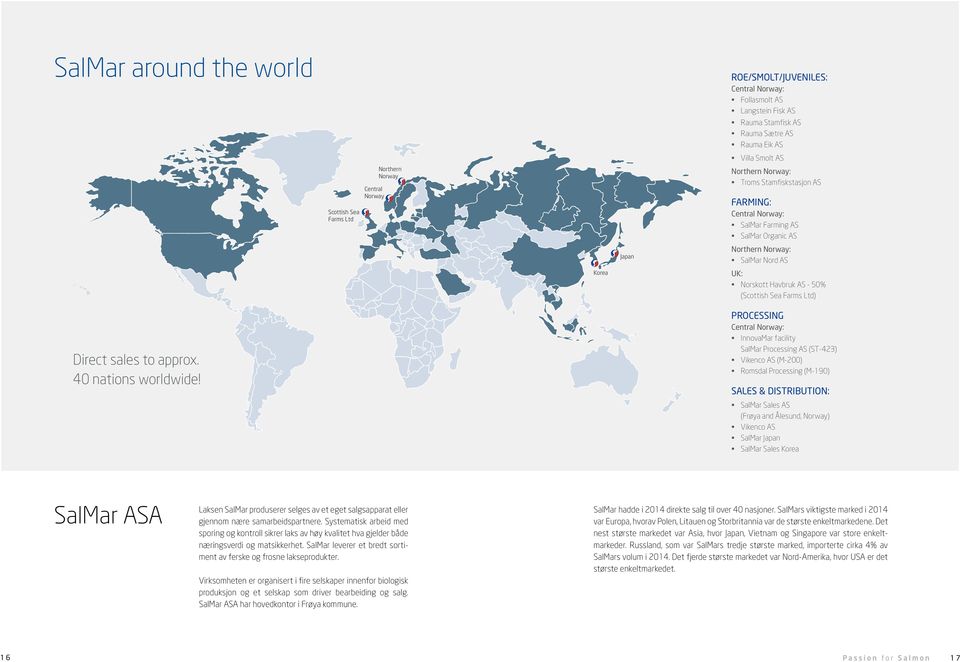 Northern Norway: Troms Stamfiskstasjon AS FARMING: Central Norway: SalMar Farming AS SalMar Organic AS Northern Norway: SalMar Nord AS UK: Norskott Havbruk AS - 50% (Scottish Sea Farms Ltd)