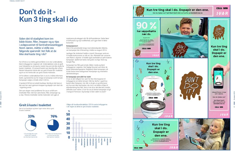 no Aldente Aldente Illustrasjon: Uglylogo/ByHands 20 Årsrapport 2014 Siden det til stadighet kom inn både kluter, filler, mopper og q-tips i avløpsvannet til Sentralrenseanlegget Nord-Jæren, måtte vi