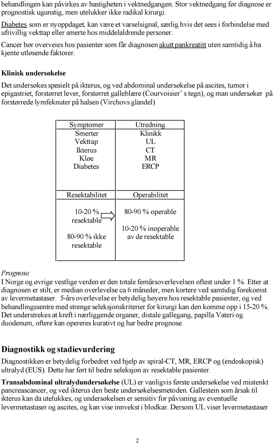 Cancer bør overveies hos pasienter som får diagnosen akutt pankreatitt uten samtidig å ha kjente utløsende faktorer.