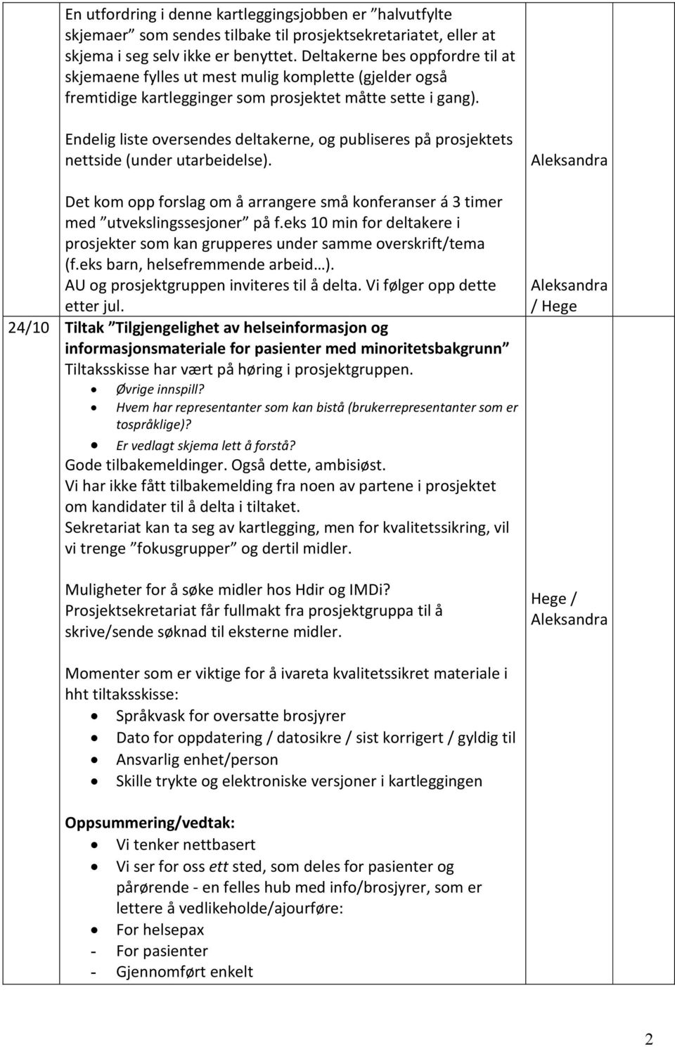 Endelig liste oversendes deltakerne, og publiseres på prosjektets nettside (under utarbeidelse). Det kom opp forslag om å arrangere små konferanser á 3 timer med utvekslingssesjoner på f.