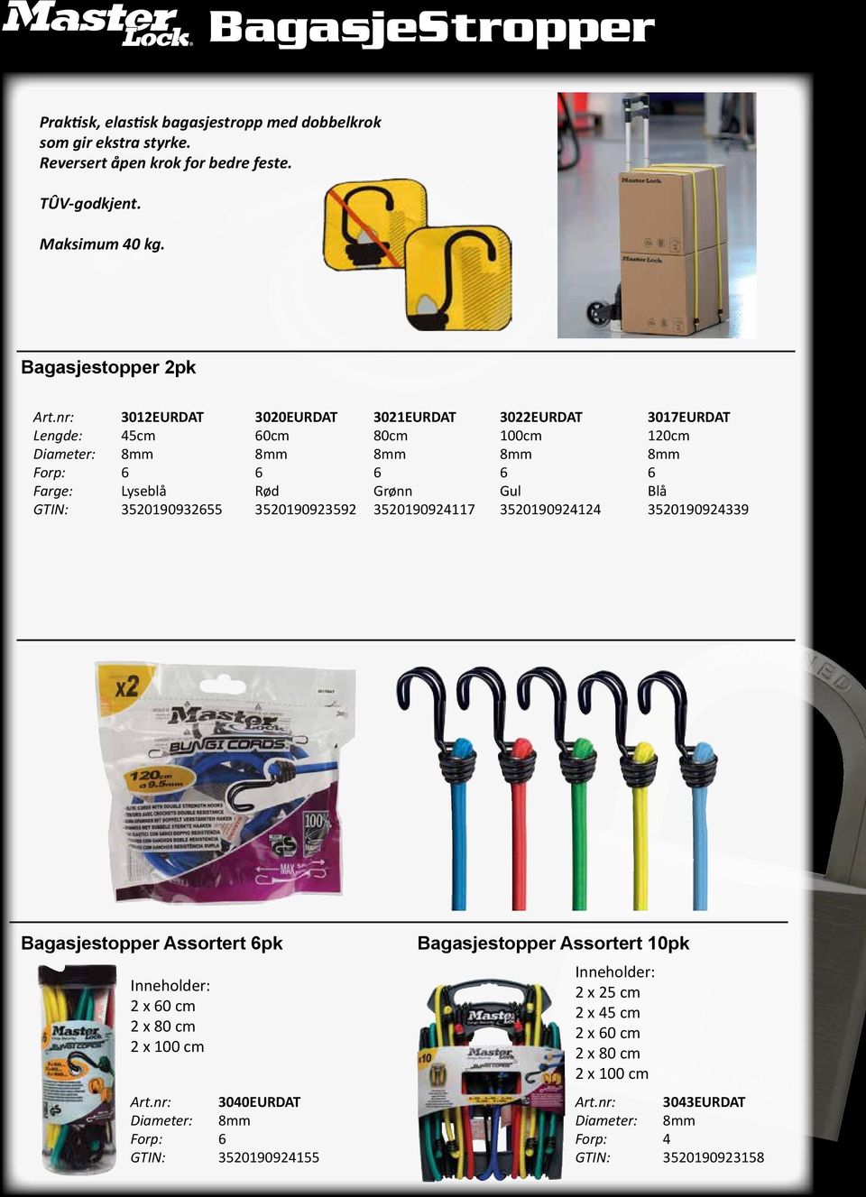 nr: 3012EURDAT 3020EURDAT 3021EURDAT 3022EURDAT 3017EURDAT Lengde: 45cm 60cm 80cm 100cm 120cm Diameter: 8mm 8mm 8mm 8mm 8mm 6 6 6 6 Farge: Lyseblå Rød Grønn Gul Blå GTIN: