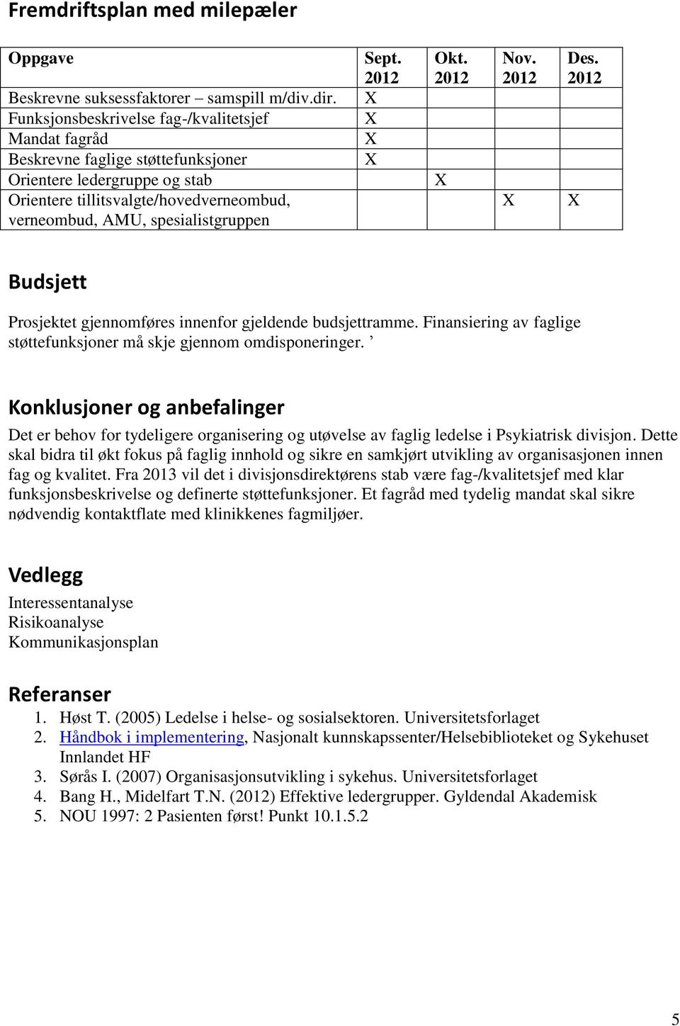 Okt. Nov. Des. Budsjett Prosjektet gjennomføres innenfor gjeldende budsjettramme. Finansiering av faglige støttefunksjoner må skje gjennom omdisponeringer.