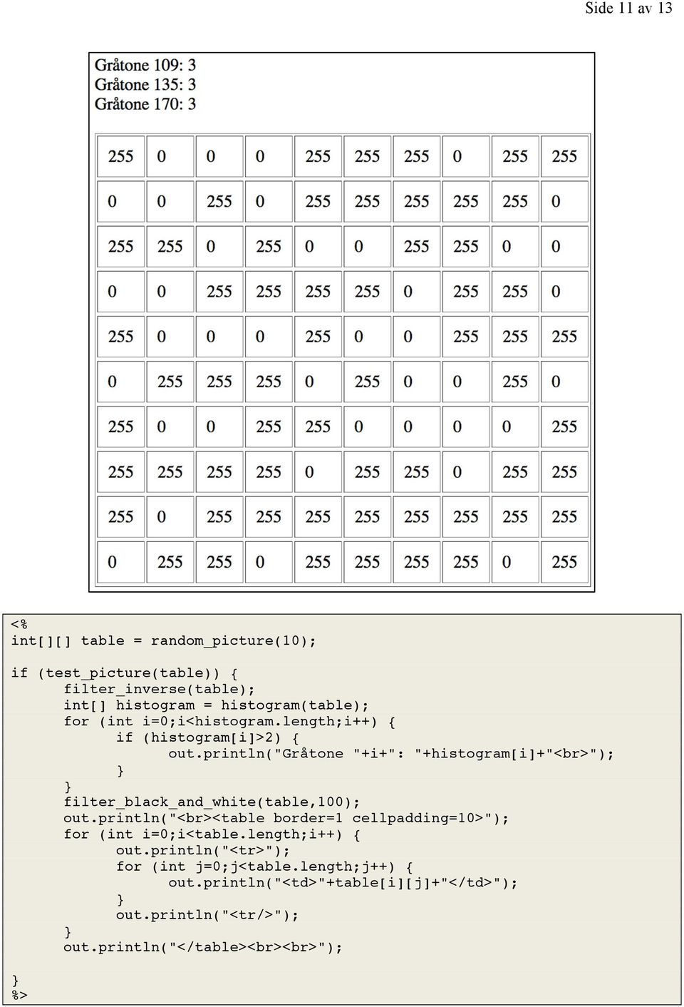 println("gråtone "+i+": "+histogram[i]+"<br>"); filter_black_and_white(table,100); out.