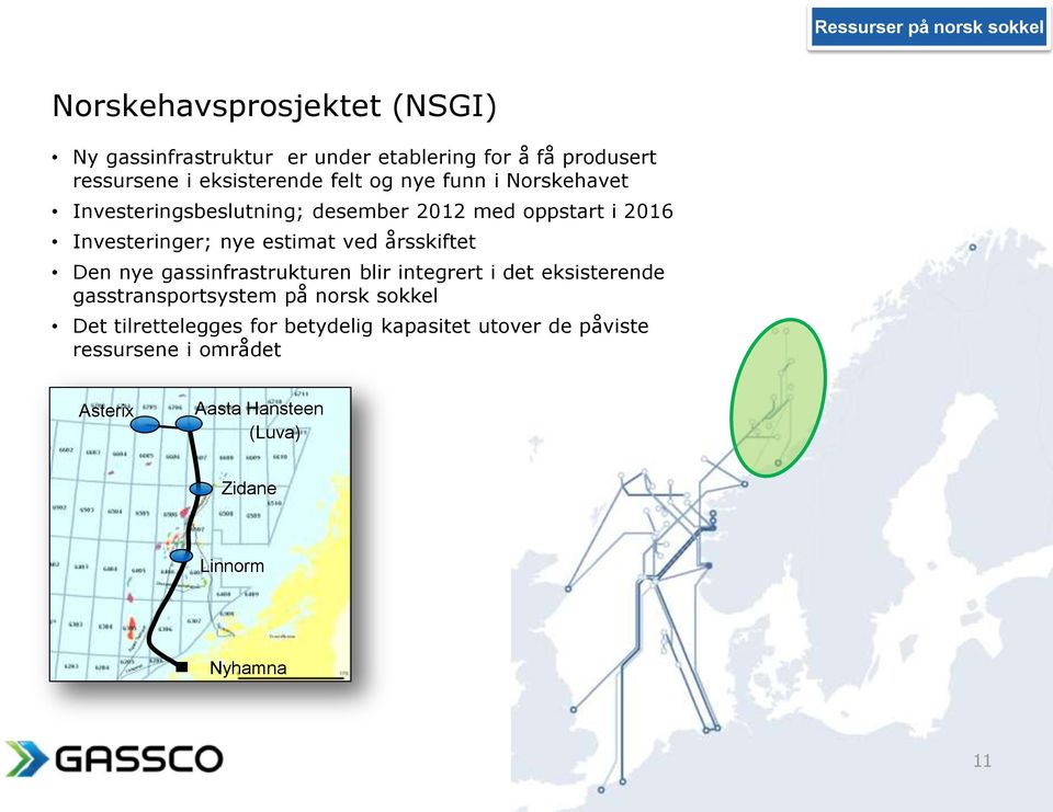 estimat ved årsskiftet Den nye gassinfrastrukturen blir integrert i det eksisterende gasstransportsystem på norsk sokkel Det