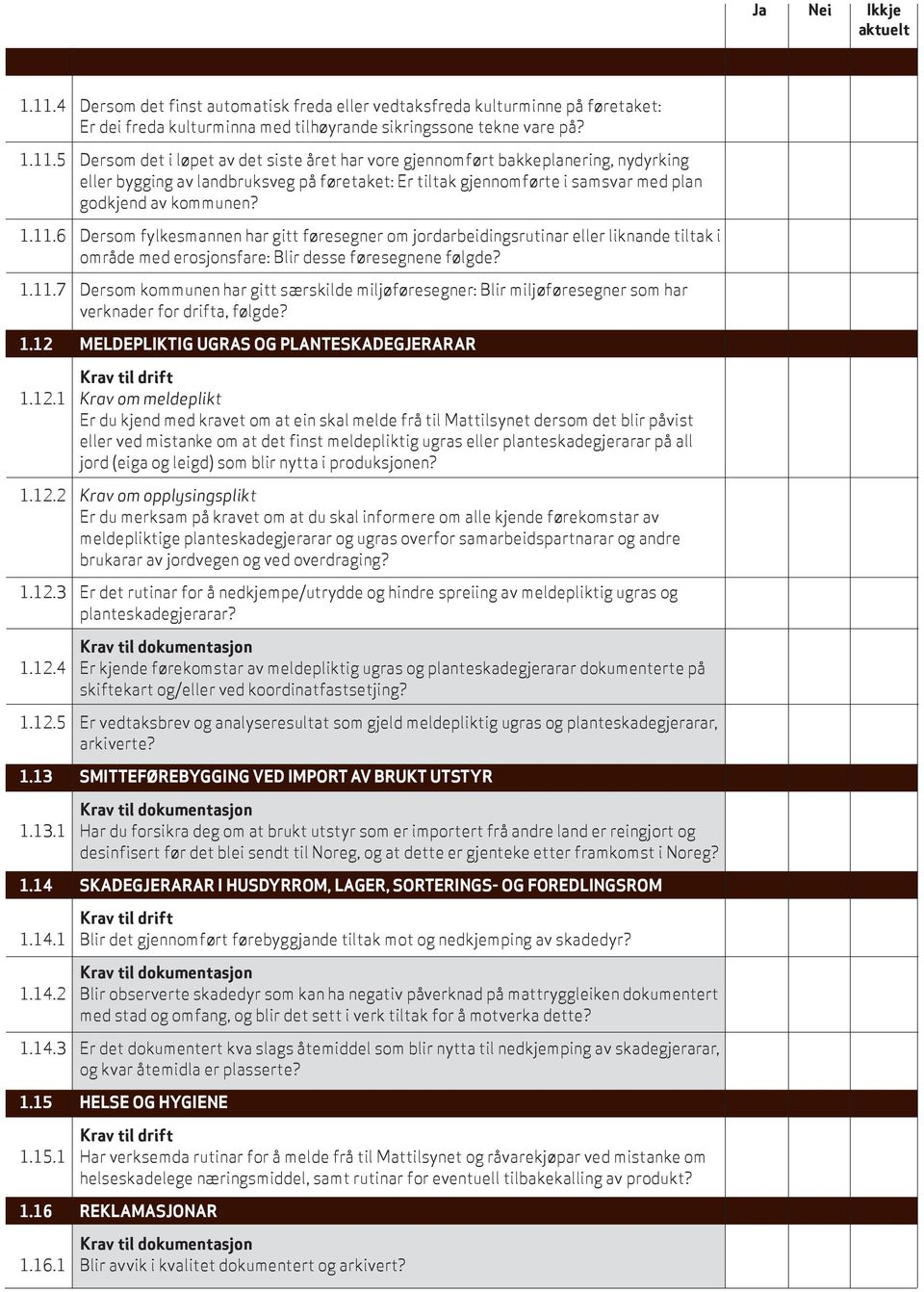 5 Dersom det i løpet av det siste året har vore gjennomført bakkeplanering, nydyrking eller bygging av landbruksveg på føretaket: Er tiltak gjennomførte i samsvar med plan godkjend av kommunen? 1.11.