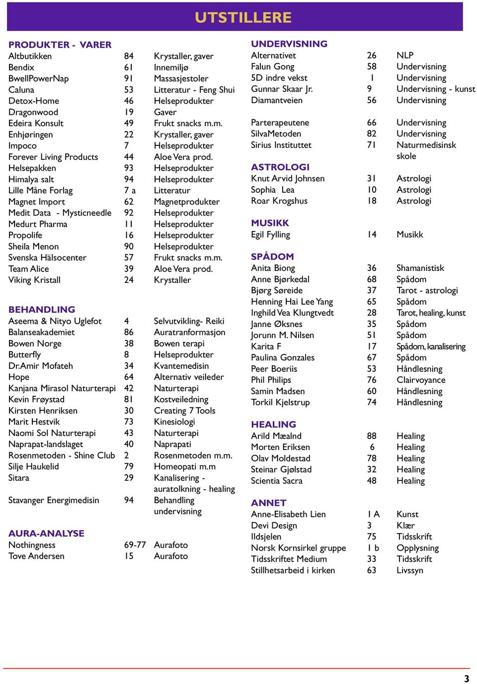 Helsepakken 93 Helseprodukter Himalya salt 94 Helseprodukter Lille Måne Forlag 7 a Litteratur Magnet Import 62 Magnetprodukter Medit Data - Mysticneedle 92 Helseprodukter Medurt Pharma 11