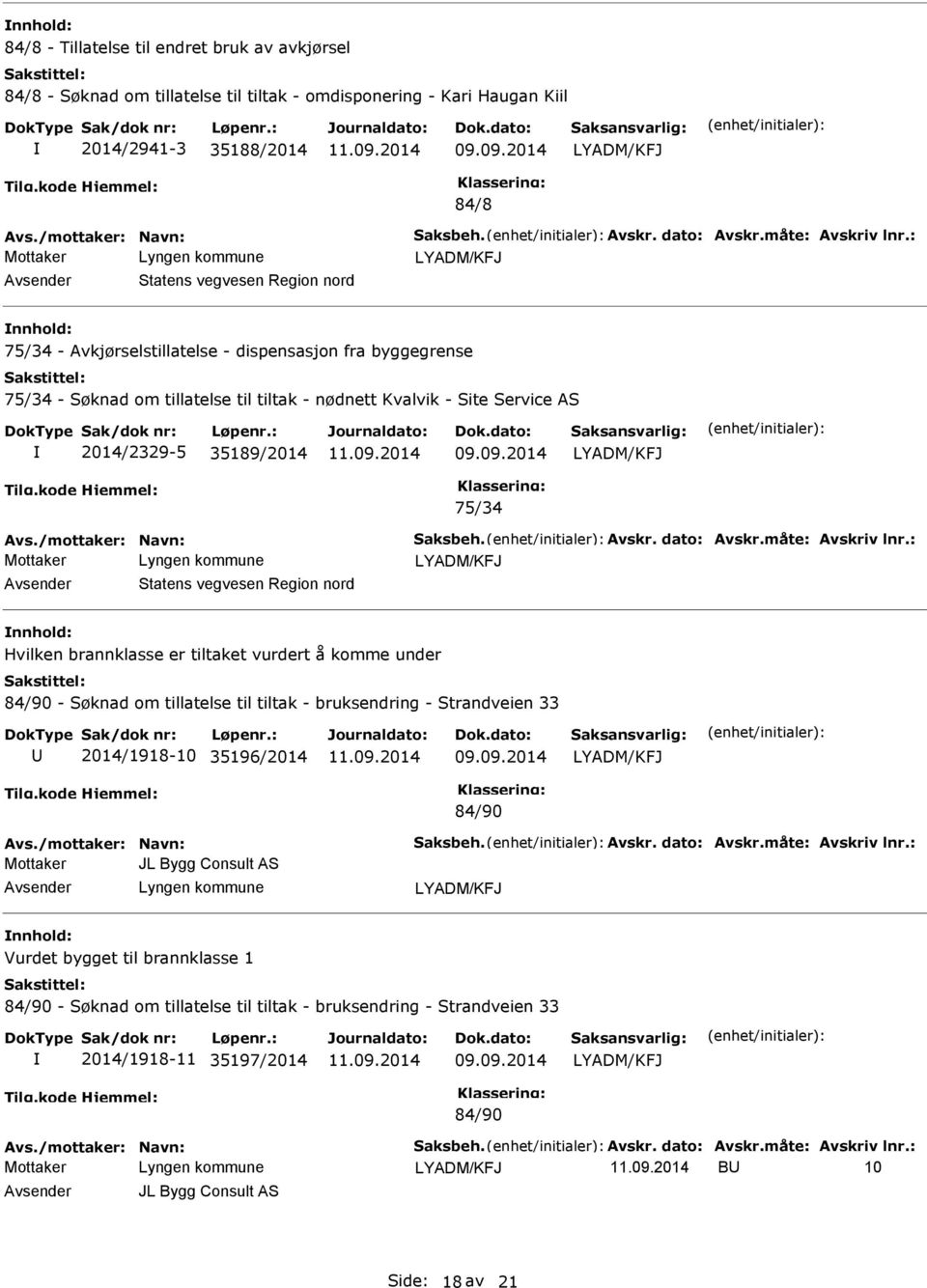 vegvesen Region nord Hvilken brannklasse er tiltaket vurdert å komme under 84/90 - Søknad om tillatelse til tiltak - bruksendring - Strandveien 33 2014/1918-10 35196/2014 84/90 JL