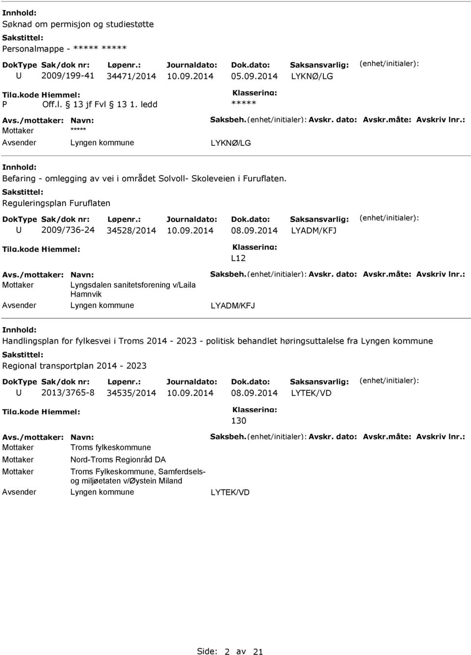 Reguleringsplan Furuflaten 2009/736-24 34528/2014 L12 Lyngsdalen sanitetsforening v/laila Hamnvik Handlingsplan for fylkesvei i Troms