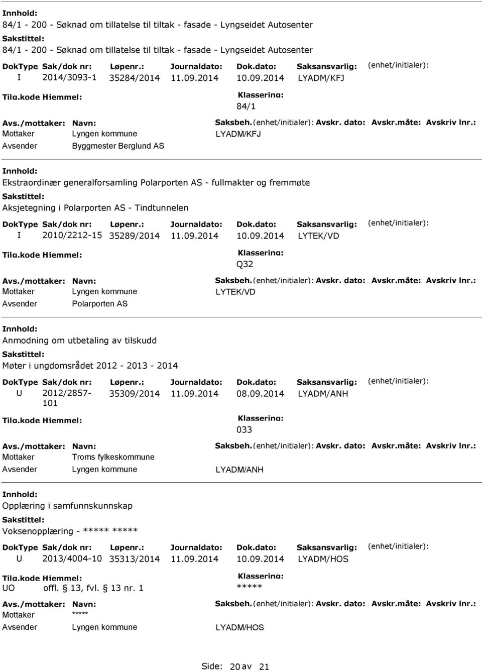 Tindtunnelen 2010/2212-15 35289/2014 Q32 olarporten AS Anmodning om utbetaling av tilskudd Møter i ungdomsrådet 2012-2013 - 2014 Sak/dok nr: 2012/2857-101