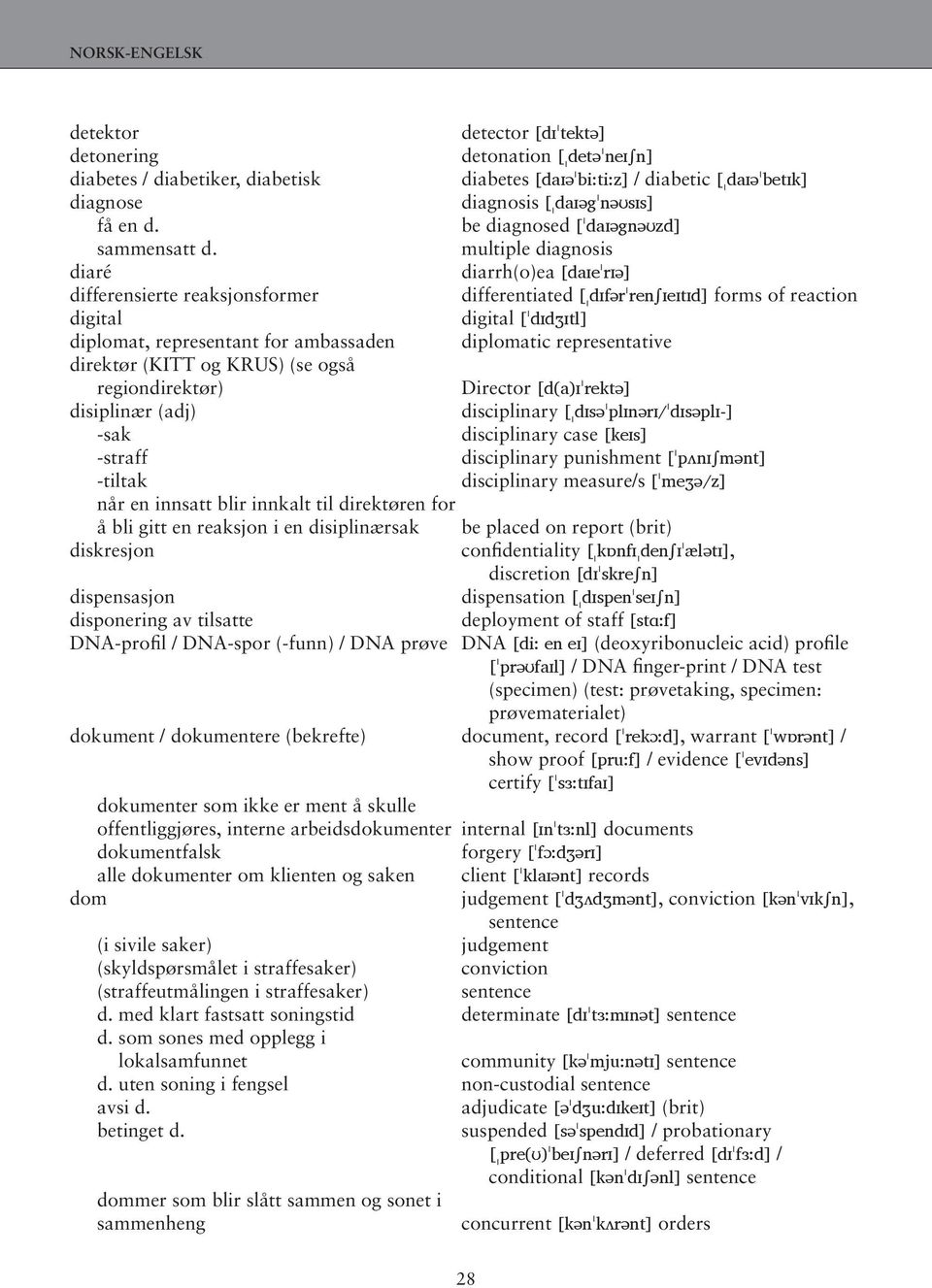 multiple diagnosis diaré diarrh(o)ea [daɪeˈrɪə] differensierte reaksjonsformer differentiated [ˌdɪfərˈren ɪeɪtɪd] forms of reaction digital digital [ˈdɪdӡɪtl] diplomat, representant for ambassaden