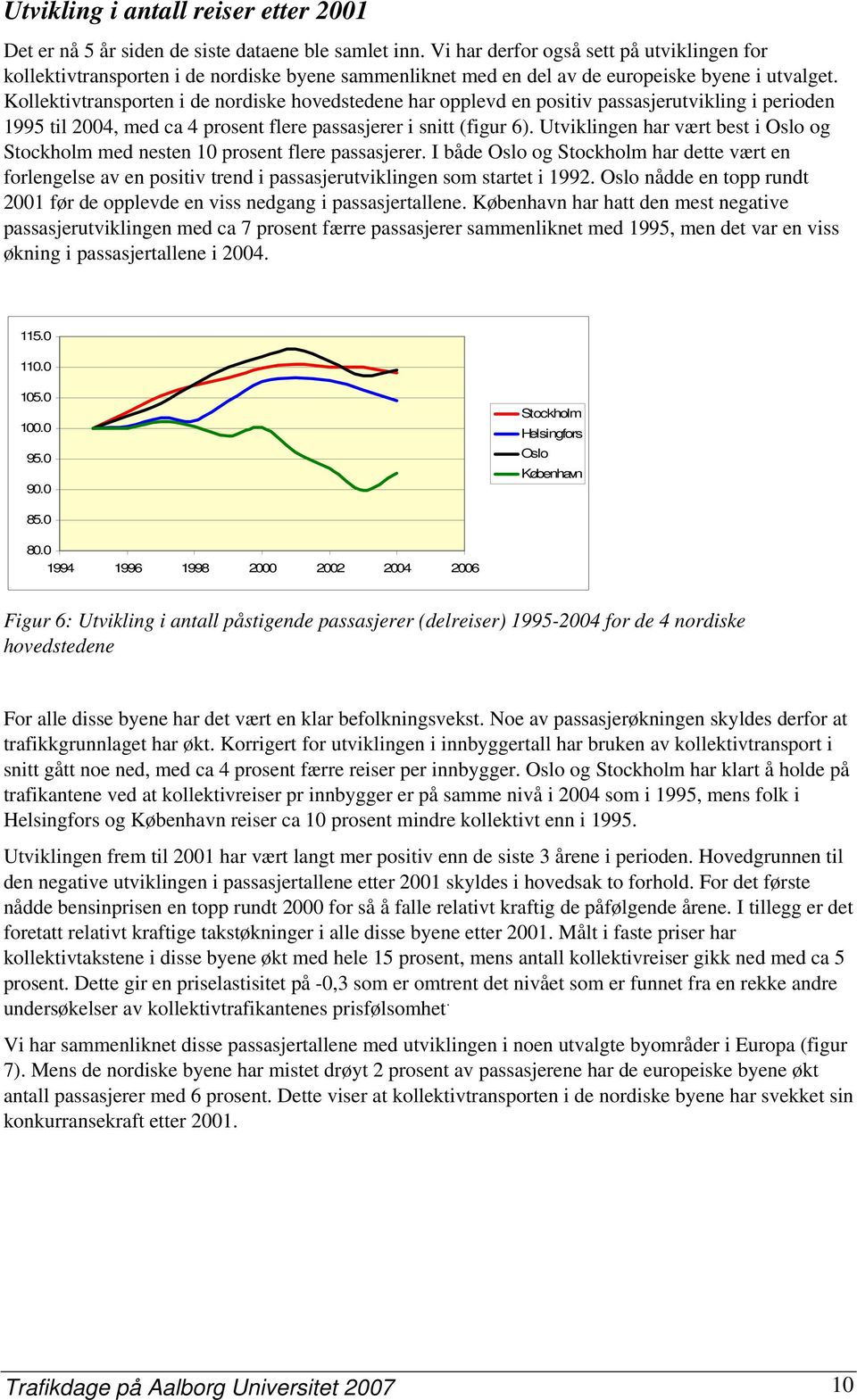 Kollektivtransporten i de nordiske hovedstedene har opplevd en positiv passasjerutvikling i perioden 1995 til 2004, med ca 4 prosent flere passasjerer i snitt (figur 6).